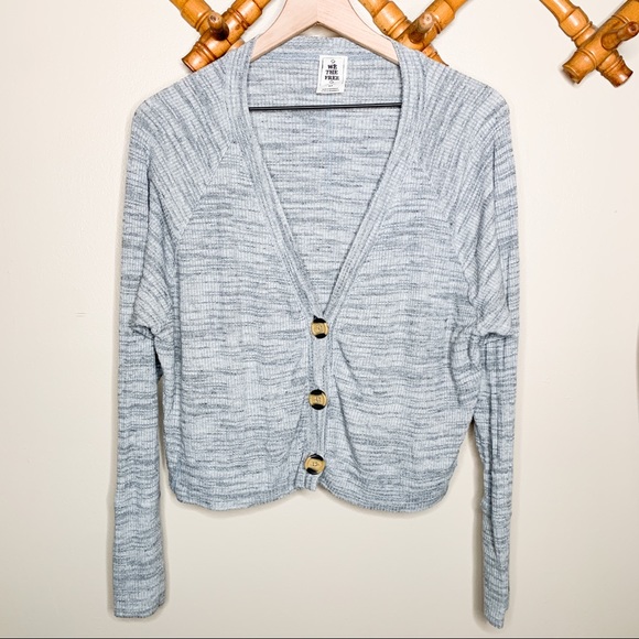 Free People Heathered Gray Button Down Cardigan - Picture 1 of 5